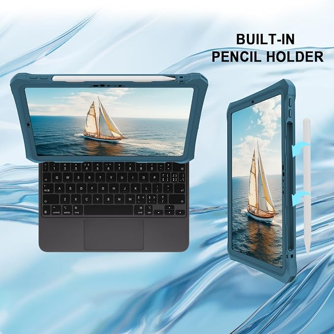 10.2 Waterproof Case Compatible with iPad 9th 8th 7th Generation 2021/2020/2019 Built-in Screen Protector with Strap Stand Pencil Holder Full Body Heavy Duty Protective Shockproof