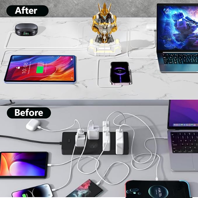 Redcomets 65W USB C Charger 5-Port Fast Power Adapter Wall USB C Charger for iPhone MacBook iPad Galaxy S23/S24 Steam Deck