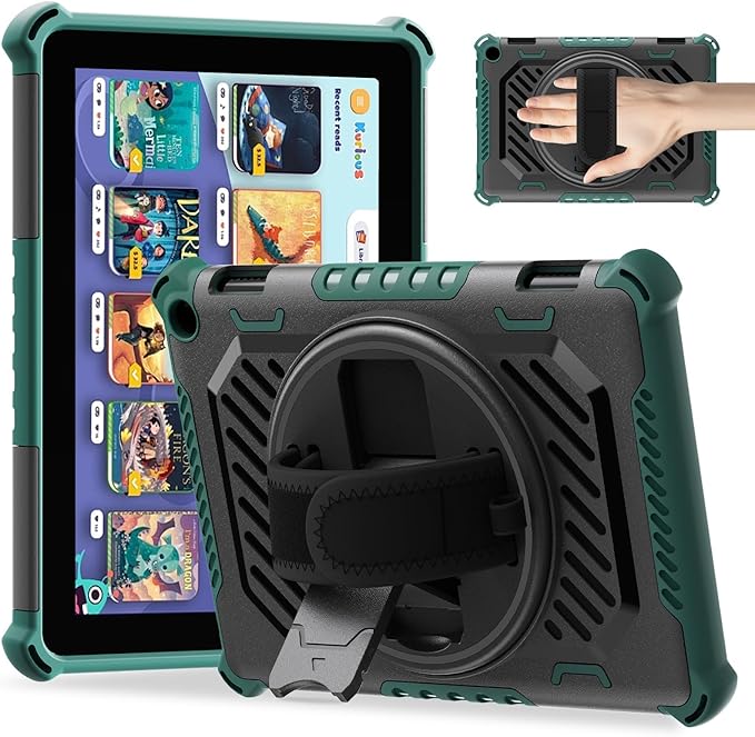 for Flre HD 8 &amp 8 Plus Case 12th/10th Generation | (2024/2022/2020 Release) with 360 Kickstand Hand Strap for Kids