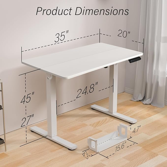 Kingant Standing Desk Height Adjustable Small Electric Stand Up Desks [35 x 20 Inch] - Ergonomic Sit Stand Desk Rising Desks for Home Office Computer Desk Stand Desk Workstation with Cable Management