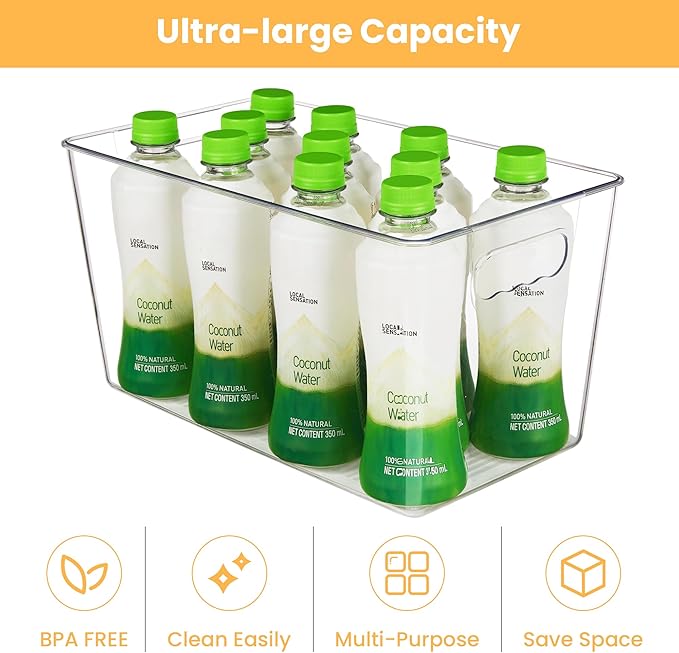 YIHONG Clear Plastic Storage Bins, 8 Pack Pantry Organizer Bins with Handle for Kitchen, Freezer,Cabinet,Closet Organization and Storage(XL)