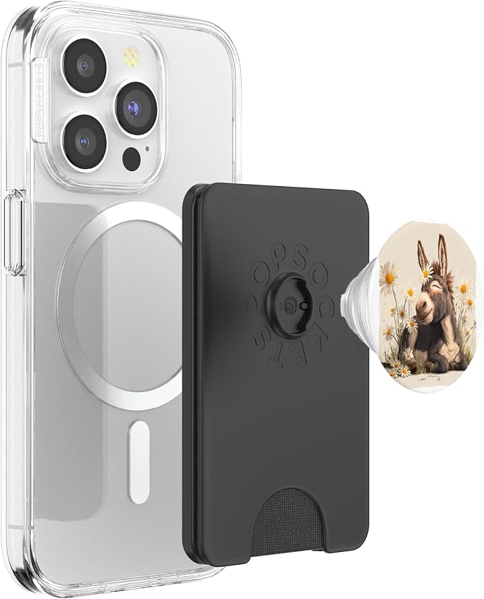 Happy Donkey Face with Flowers and Dandelion PopSockets PopWallet for MagSafe
