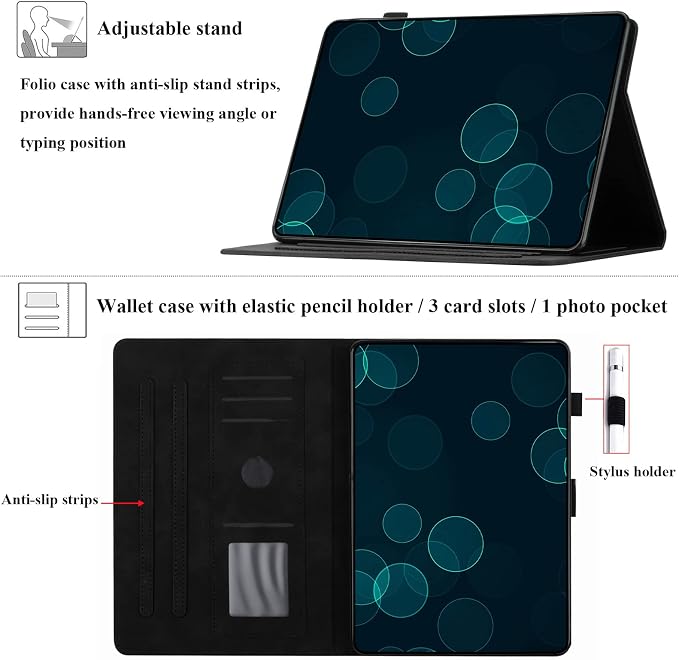 Fire HD 8 Case Slim Folding Stand Auto Wake/Sleep Wallet Case with Cards/Cash Holder for Amazon Fire HD 8(8th/7th/6th Gen 2018/2017/2016 Release)-Black