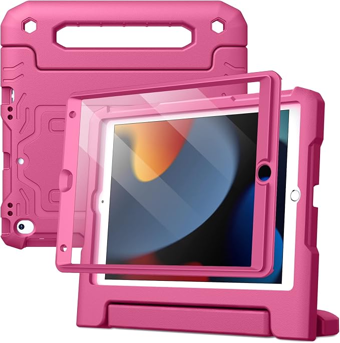 JETech Kids Case for iPad 9th/8th/7th Gen 10.2 Black | Built-in Screen Protector 360° Rotating Handle Stand Shockproof Full-Body Protection Kid-Friendly Design