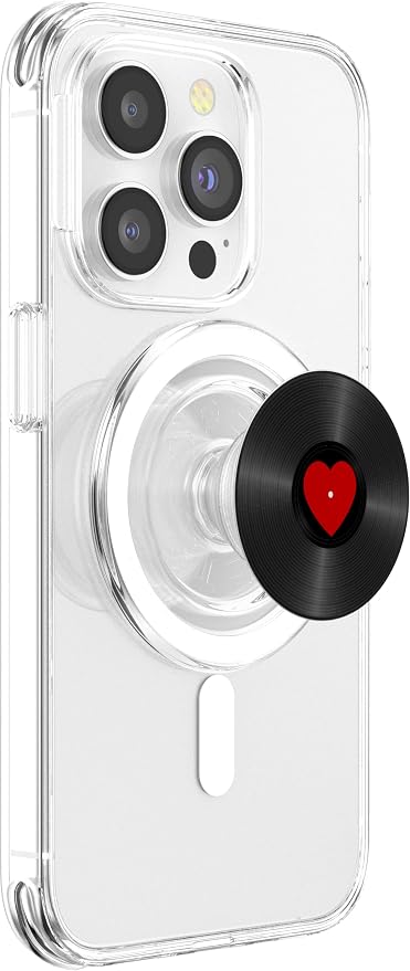 Retro Vinyl Record Red Heart Music Lover PopSockets Adhesive PopGrip