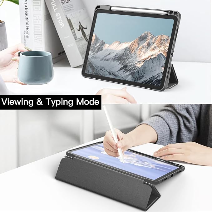 JETech Case Cover for iPad Pro 11 4/3/2/1 Black | For 2022/2021/2020/2018 Model Clear Back Pencil Holder Slim Shockproof Tri-Fold Stand Auto Wake/Sleep