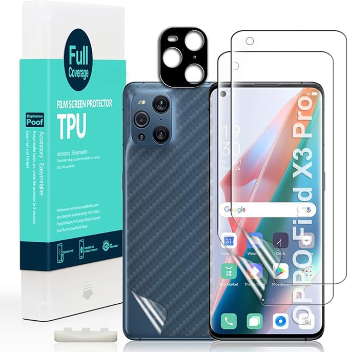 Ibywind for Oppo Reno 5/Find X3 Lite 5G Screen Protector2 Pack9H Hardness Tempered Glass and 1Pc Backing Carbon Fiber Film with Alignment FrameFull CoverageBubble FreeFingerprint UnlockScratch