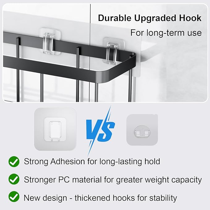 Lsnisni 20 Pack Shower Caddy Adhesive Replacement, Waterproof Shower Shelf Adhesive Strips, Strong Flat Hooks for Bathroom Storage Shelves and Kitchen Racks No Drilling, Clear