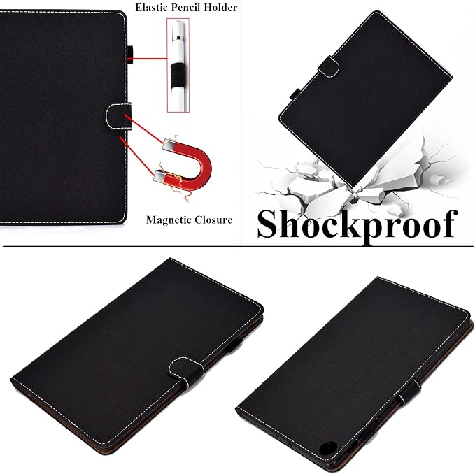 Fire HD 8 Case Slim Folding Stand Auto Wake/Sleep Wallet Case with Cards/Cash Holder for Amazon Fire HD 8(8th/7th/6th Gen 2018/2017/2016 Release)-Black