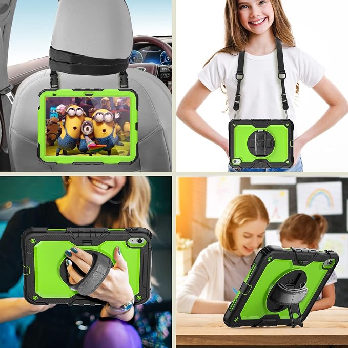 Case Compatible with iPad (A16) 11th 2025/10th Gen 2022 | Built-in Screen Protector Pen Holder Heavy Duty Shockproof Rugged Protective Case W/Handle Shoulder Strap
