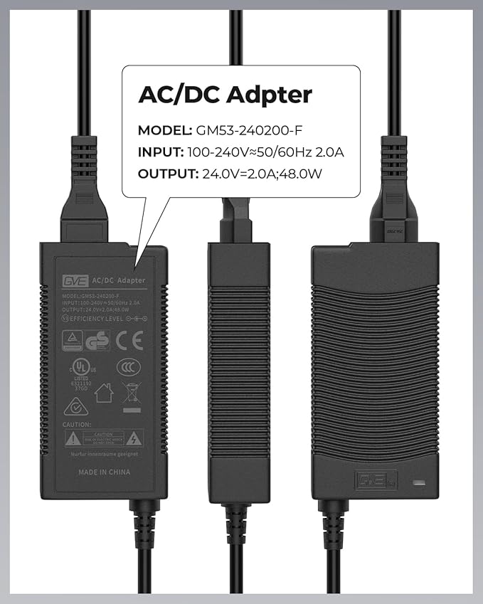 MUNBYN AC Adapter, 24V 2.0A Power Supply, Black Power Adapter for Printer, Compatible with P941, P130, and 129B Label Printers, and Other Shipping Label Printers