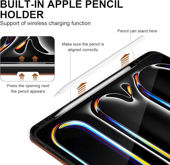 Genuine Leather Case for iPad 11th Gen 11/10th Gen 10.9 Black | Pencil Holder Adjustable Stand Auto Wake/Sleep Shockproof