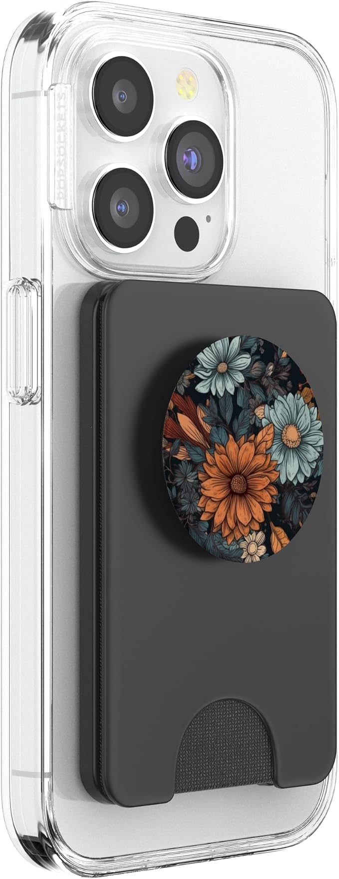 Floral chill Pattern Fall Flowers on The Black Base PopSockets Adhesive PopGrip