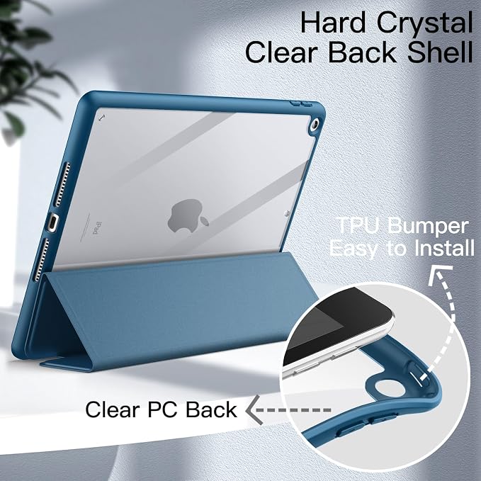 JETech Case Cover for iPad 9th/8th/7th Gen 10.2 Beige | Clear Transparent Back Pencil Holder Slim Shockproof Protection Tri-Fold Stand Auto Wake/Sleep