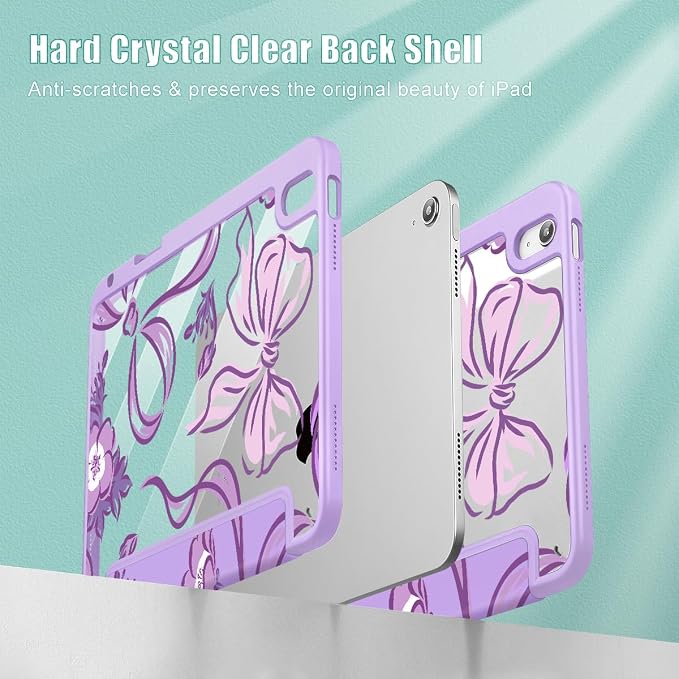 Mektron Case for 2026 iPad Air 11 inch M4 8th (M3 2025 7th /M2 2024 6th) Compatible with iPad Air 10.9 (2022 5th Gen /2020 4th Gen) Shockproof Clear Shell Blue Bows &amp Flowers
