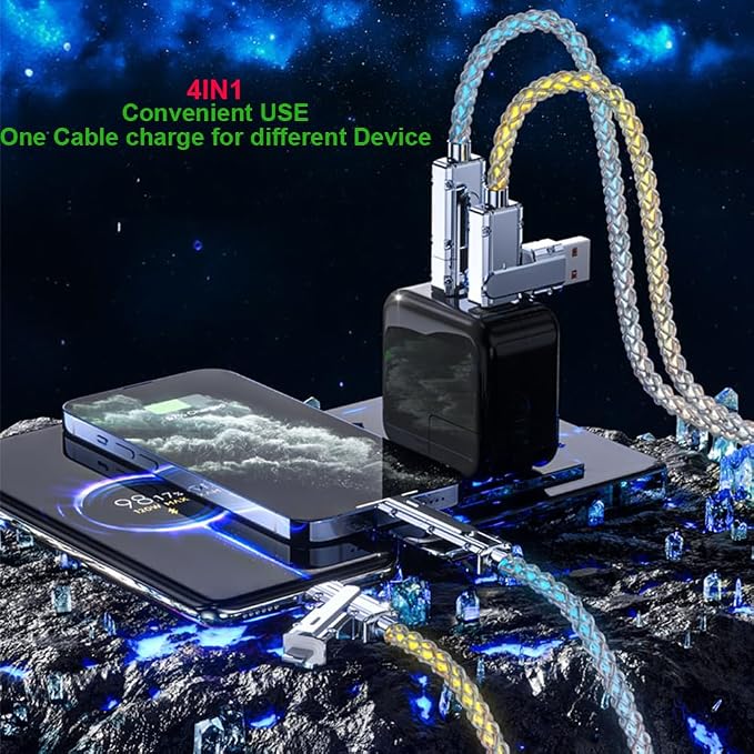 IHAO Multi Ports Charger Cable 3 Combinations in One Cable USB A to USB C/Micro USB PD Fast Charging Cord Lighted Up LED Flowing Compatible with Almost All Kinds of Electric Device-39Inches Blue