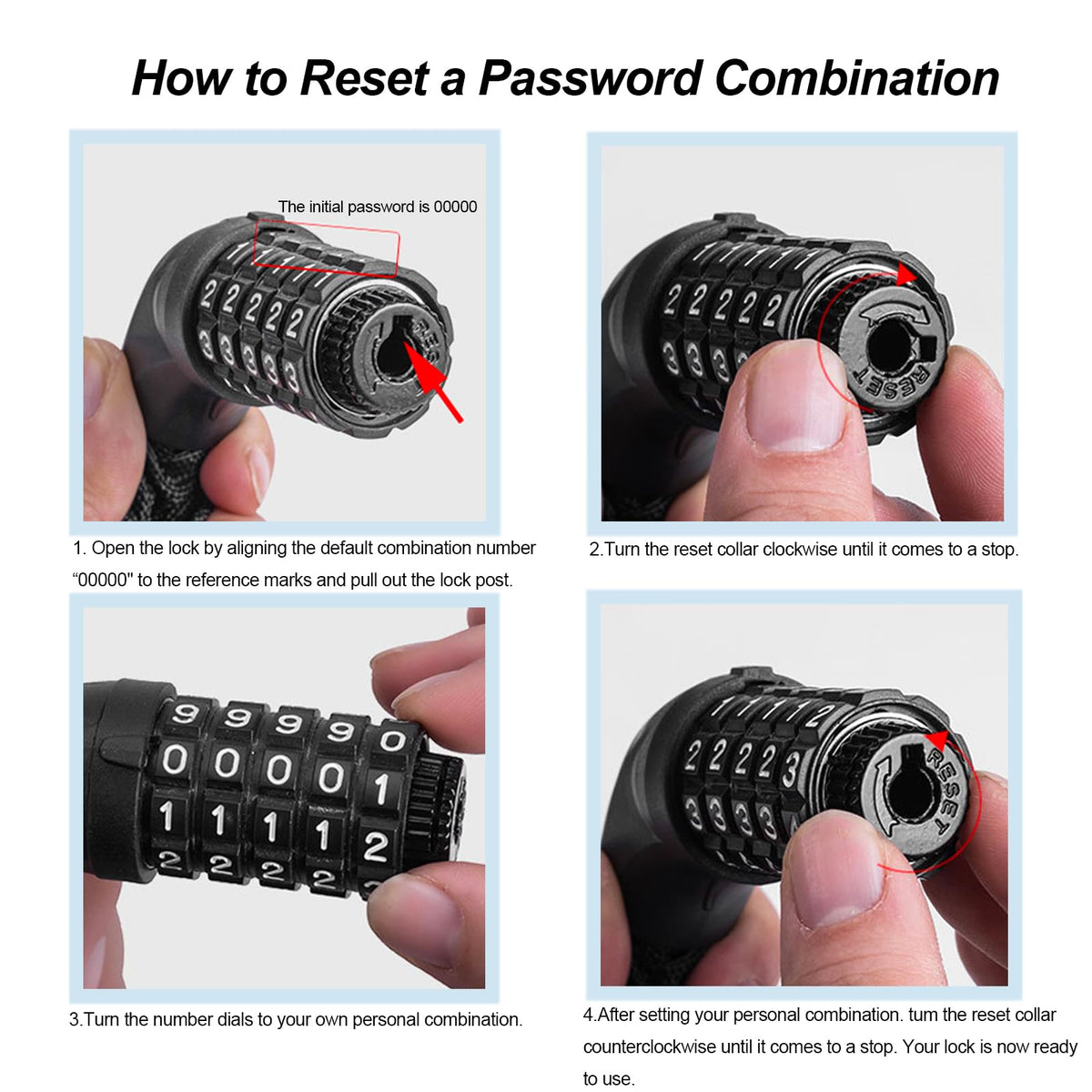 Monotre 5-Digit Resettable Combination Heavy Duty Anti-Theft Bike Chain Lock, 3.2ft Long Keyless Security Bike Lock with Reflective Strip for Bicycles, Scooters, Motorcycles, Doors