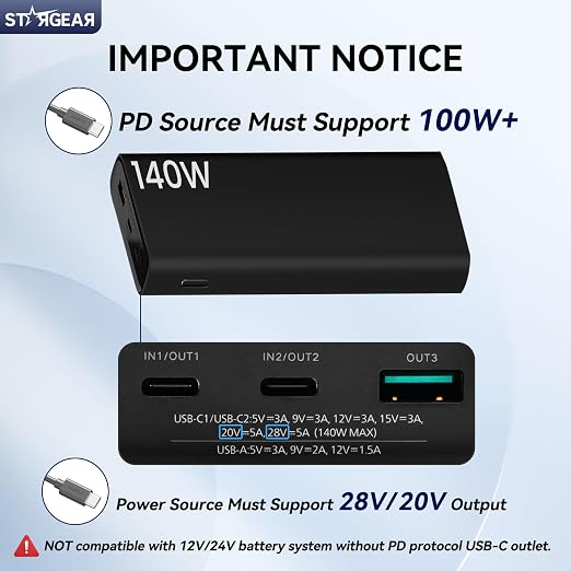 Starlink Mini Cable 16.4FT 18AWG 140W Starlink USB C to DC Power Cable with Smart Protocol Chip Waterproof DesignMini Accessories Compatible with 100W+ PD Source 28V PPS 20V PD Protocols