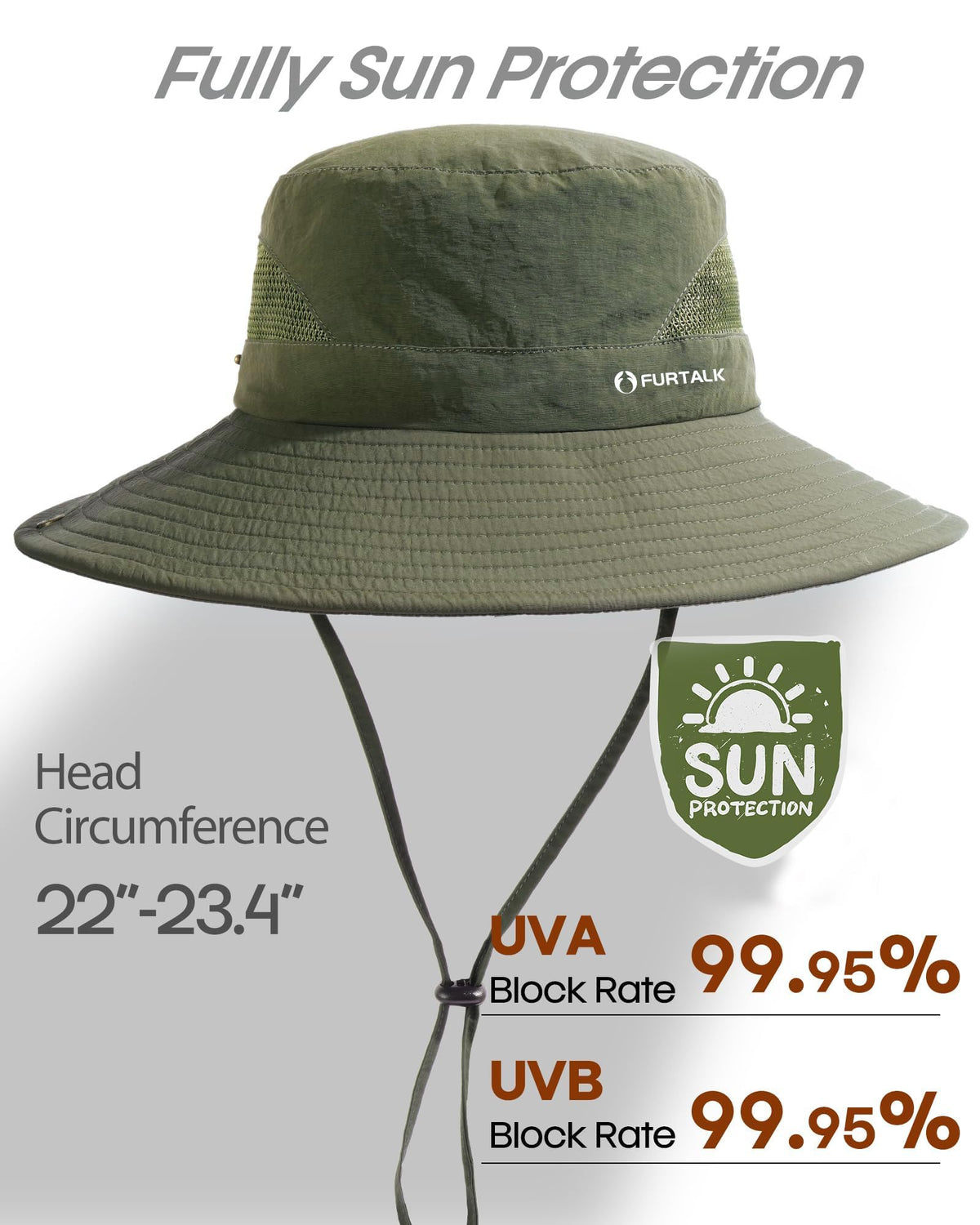 FURTALK Mens Bucket Sun Hat UPF Protection Wide Brim Breathable Fishing Hat