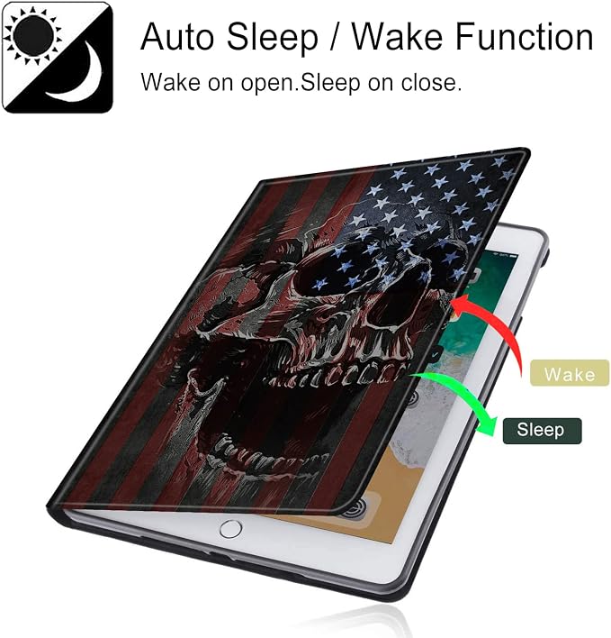 for Kindle Paperwhite 11th Gen 2021 6.8 inch Case - Signature Edition with Adjustable Stand &amp Auto Wake/Sleep - American Flag &amp Skull