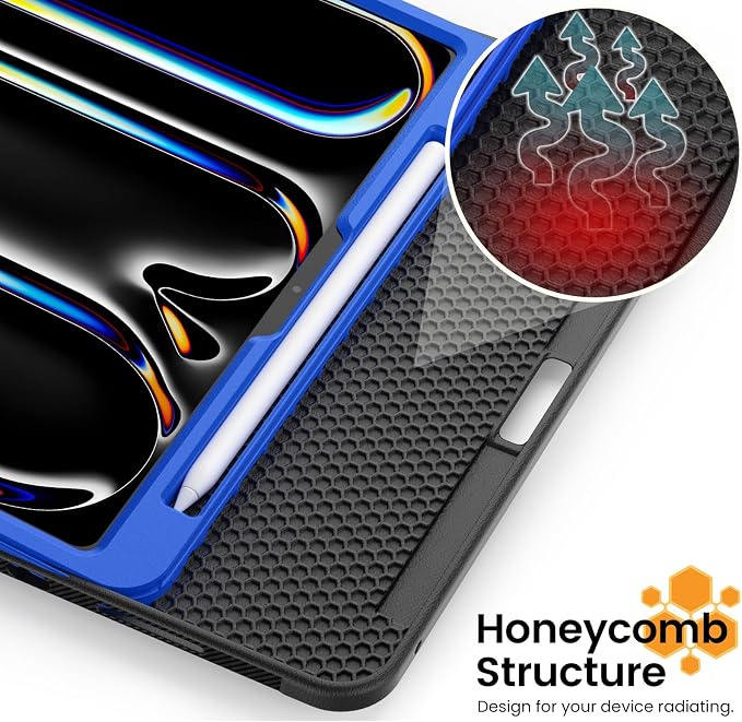 for iPad Pro 11 inch Protective Case M5 2025/M4 2024: Heavy Duty Shockproof Case with Pencil Holder - 360°Rotating Handle/Stand - Screen Protector - Shoulder Strap Black/Sky Blue