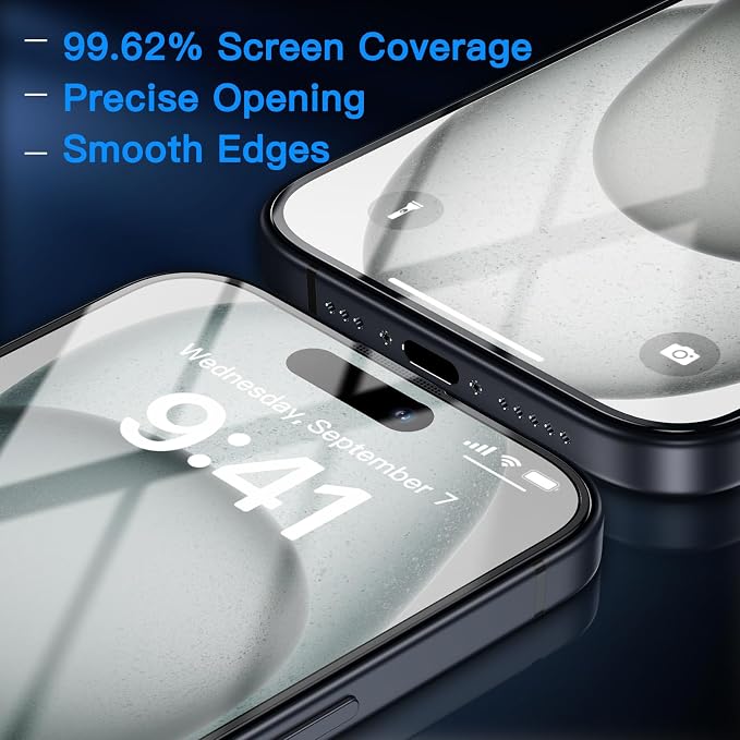 Uyiton Anti-Blue Light for iPhone 15 Plus Screen Protector | Unbreak-Glass Easy to Install Full Coverage Case Friendly Scratch Resistance 9H Tempered Glass Screen Protector 2 Pack