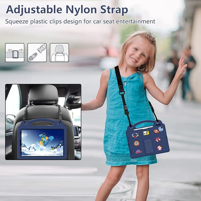YRH Kids Case for iPad A18 (2026) Gen 12 / for iPad A16 (2025) with Strap Handle Stand EVA Shockproof Cover for iPad 12th Generation 11'' Blue