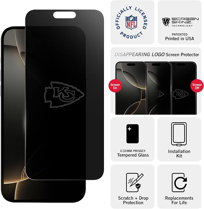 NFL Arizona Cardinals Privacy Screen Protector As Seen on Shark Tank Tank for iPhone 17 w/ Disappearing Design - Scratch-Resistant Glass Protector - Easy-Install Screen Guard w/ Disappearing Design (I