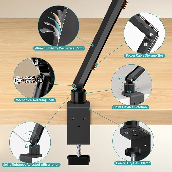 Wall Mount Phone HolderPhone Holder for Desk Bed3-Stage Aluminium iPhone StandFoldable Extendable Arms Heavy Duty Drilling BaseCompatible with 3.5~7.5 iPhone/HTC/LG/Huawei/Galaxy/Smartphones