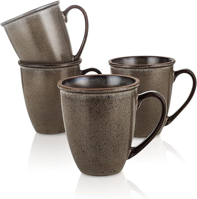 Stone Lain Stoneware Dish Set, 4 Mugs, Tina - Green and Beige