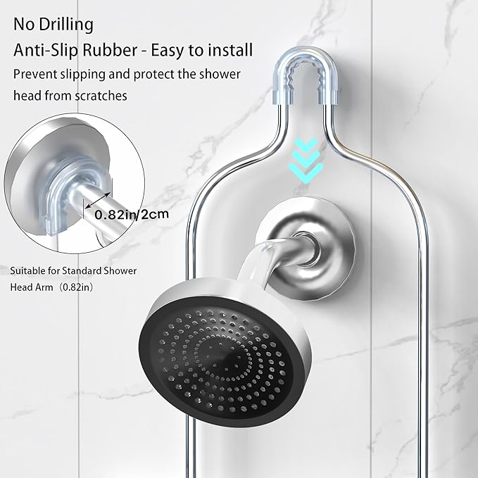 Shower Caddy - Organizer with 6 Hooks, Soap Basket & Self-Adhesive Pad, Silver