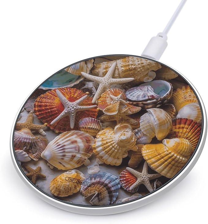 Sea Shell Treasures Wireless Charger 10W Qi-Certified Fast Wireless Charging Pad with USB Cable &amp LED Indicator Fashion Charger Mat Portable Charging Station for All Qi-Enabled Phones