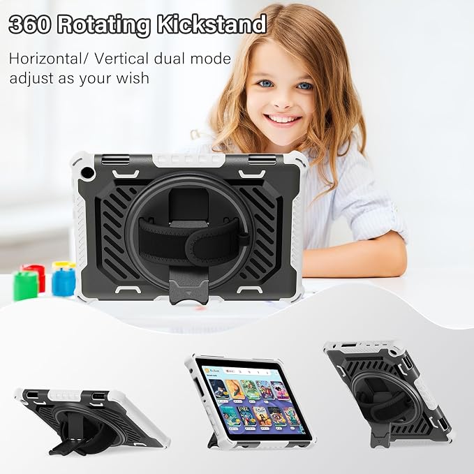for Flre HD 8 &amp 8 Plus Case 12th/10th Generation | (2024/2022/2020 Release) with 360 Kickstand Hand Strap for Kids