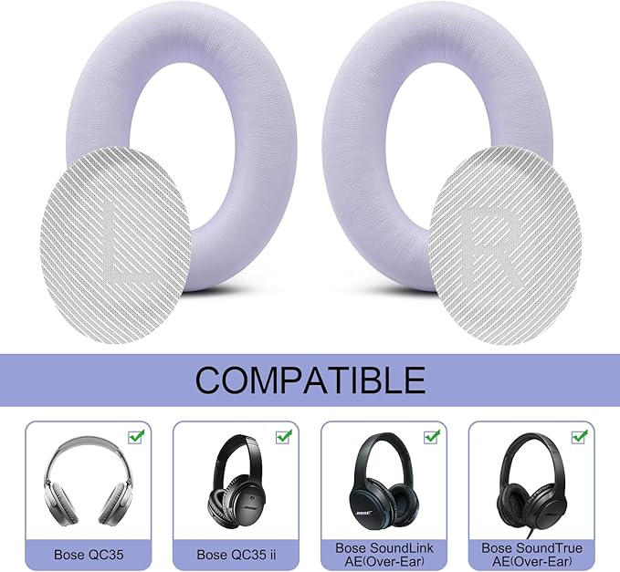 Premium Replacement Ear Pads for Bose QC35 & QC35ii Headphones Made by GEVO - Comfortable Adaptive Memory Foam and Extra Durable - Fits QuietComfort 35 & 35ii / SoundLink 1&2 AE | Chilled Lilac