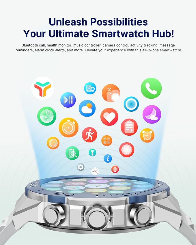 SOUYIE Smart Watch for Men,1.43''AMOLED Screen with 24 Hours Healthy Monitor, 100+ Sports Modes Fitness Tracker Watch, High-Capacity Battery Pedometer Calorie Smartwatch Compatible Android iOS