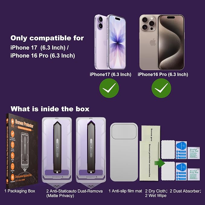 [2-Pack Matte Tempered Glass Screen Protector for iPhone 15 Pro Max Anti-Fingerprint &amp Oil Resistant Smooth as Silk 9H Hardness Bubble-Free Case Friendly 6.7-Inch