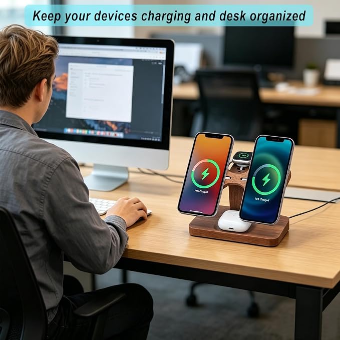 3 in 1 Wireless Charging Station for Apple Devices 24W Dual Phone Charging Station for 2 iPhone 17 16 15 14 13 12 Series iWatch 11 10 9 8 7 6 5 4 AirPod Magnetic Wireless Phone Charger Stand
