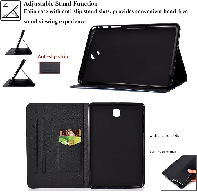 Case for Samsung Galaxy Tab A 8.0 inch Tablet Case 2015 (Model SM-T350/T355/P350/P355) with Pencil Holder [Auto Sleep/Wake] Stand Folio PU Leather Shockproof Cover Magnetic Smart WalletNight