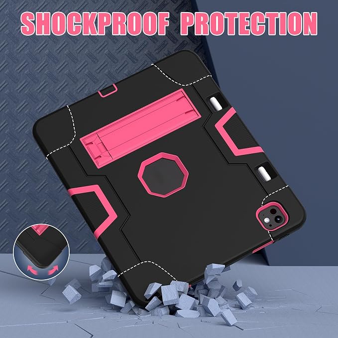 for iPad Pro 13 Inch Case M4 (2024 Model 7th Generation) A2925 A2926 A3007 with Kickstand Silicone Cover Protective Case for iPad Pro 13” Black