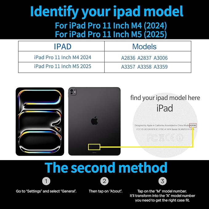 Case for iPad Air 11 M4/M3/M2 5th/4th Gen 10.9 Black | Genuine Leather Pencil Holder Magnetic Closure Smart Cover Auto Wake/Sleep Adjustable Stand