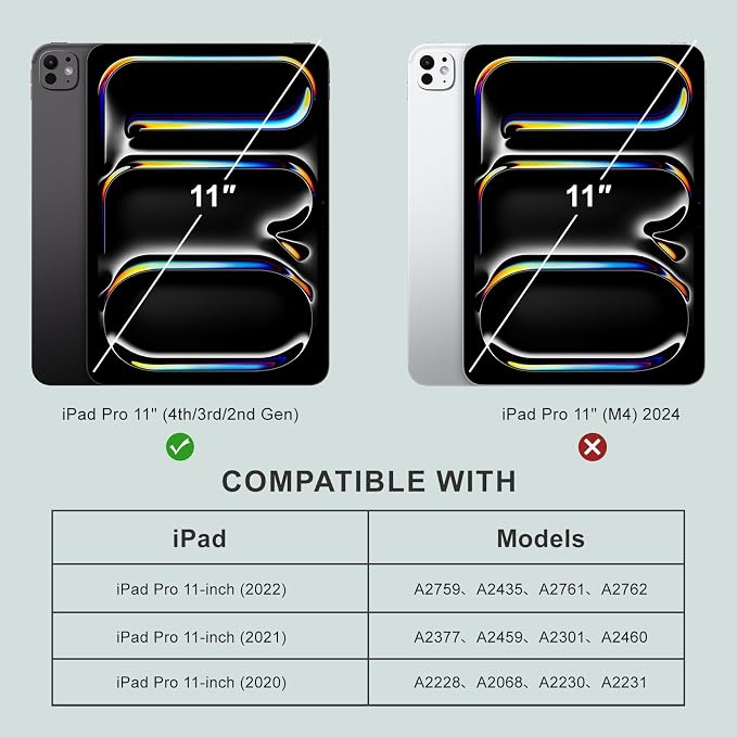 Case for iPad Pro 11 Inch 4th/3rd/2nd Generation 2022/2021/2020 | Slim Soft TPU Back Cover with Pencil Holder Three-Stage Folding Support Pencil Charging Auto Sleep/Wake Black