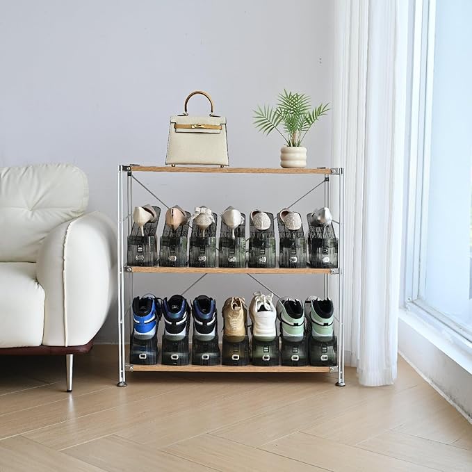 Shoe Slots Organizer, Clear Shoe Stacker, Adjustable Level Shoe Rack,Storage Space Saver for Sneakers Display (Grey Transparent, 10Pack)