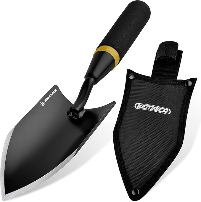 Heavy-Duty Gardening Hand Trowel with Sheath - Stainless Steel Garden Shovel Featuring a Rubberized Handle, Perfect for Diligent Farmers' Soil Planting, Digging, and Transplanting
