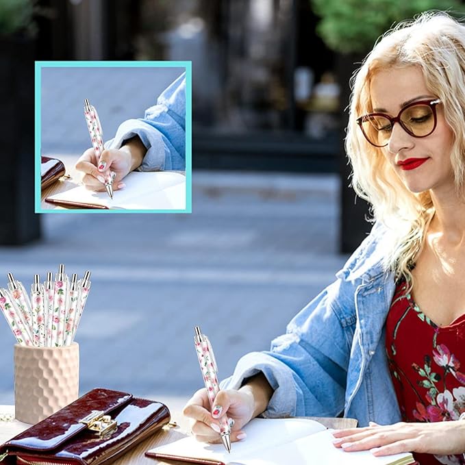 30 PCS Pink Floral Pens Flower Ballpoint Pens 0.5 mm Rollerball Tip Cute Fashionable Retractable Ballpoint Pen for Office Supplies Black Ink, Medium Point (Pink Flower, 30)