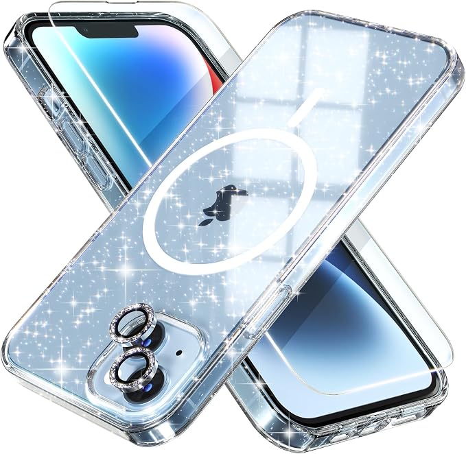 Choiche for iPhone 15 Pro Max Case Compatible with MagSafe Glitter Black | Women Girly Cute Glitter Sparkly Magnetic Phone Case with Diamond Camera Lens Protectors Military-Grade Drop Protection 6.7