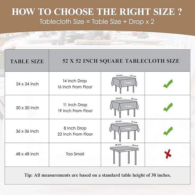 Square Tablecloth 52 x 52 Inch Black 10 Pack Tablecloths Stain-Wrinkle Resistant Washable Polyester Table Cloths for Holiday, Buffet Parties,and Wedding