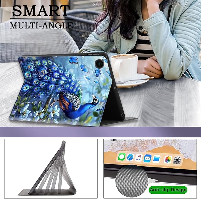 Case for Samsung Galaxy Tab A11 + Plus/A9 + Plus 11 Inch 2025/2023 Ultra-Thin Multi-Angle Protective Cover with Auto Sleep/Wake Black Cat and the Blue Flower