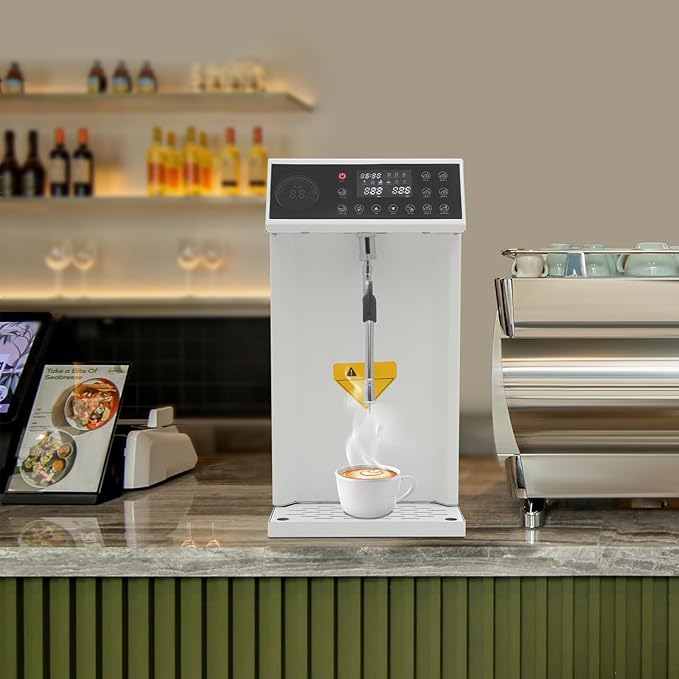 Commercial Milk Frother, 8L Automatic Milk Foam Machine Electric Steam Milk Frothing Machine Coffee Milk Foam Machine Steamer with LED Display for Tea Coffee Shop