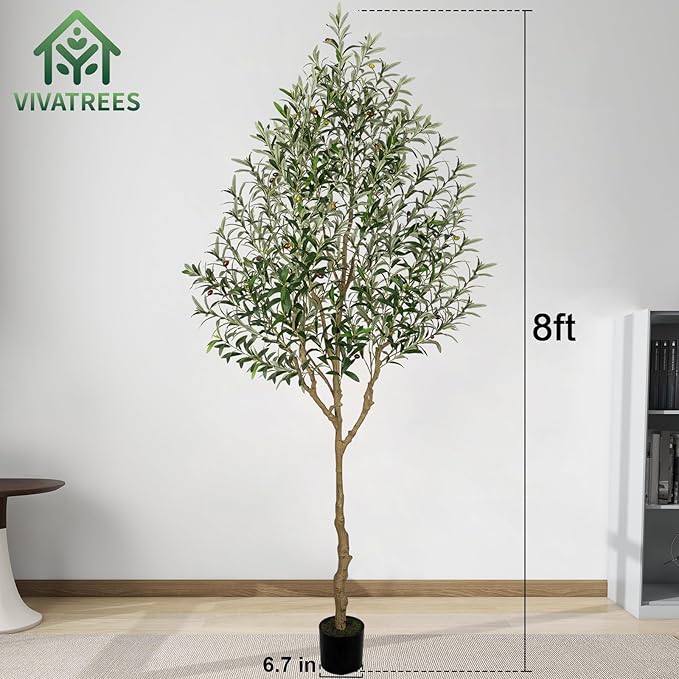 8FT Olive Tree Artificial Indoor, 96in Tall Faux Olive Tree with Pot, Fake Potted Tree with Fruits for Home Office Decor