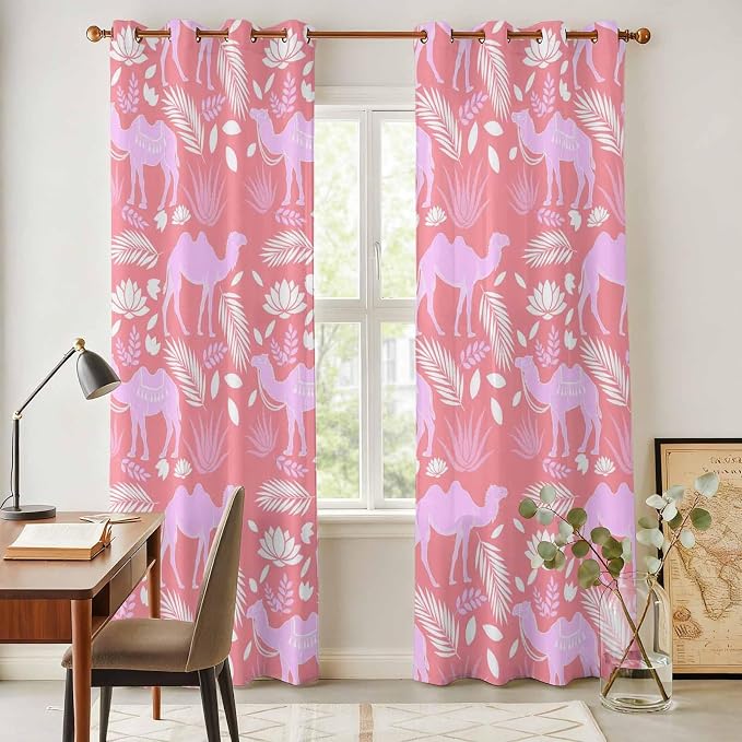 2 Panel Kitchen Cafe Curtains, Desert Camel Sunlight Filtering Nature Air